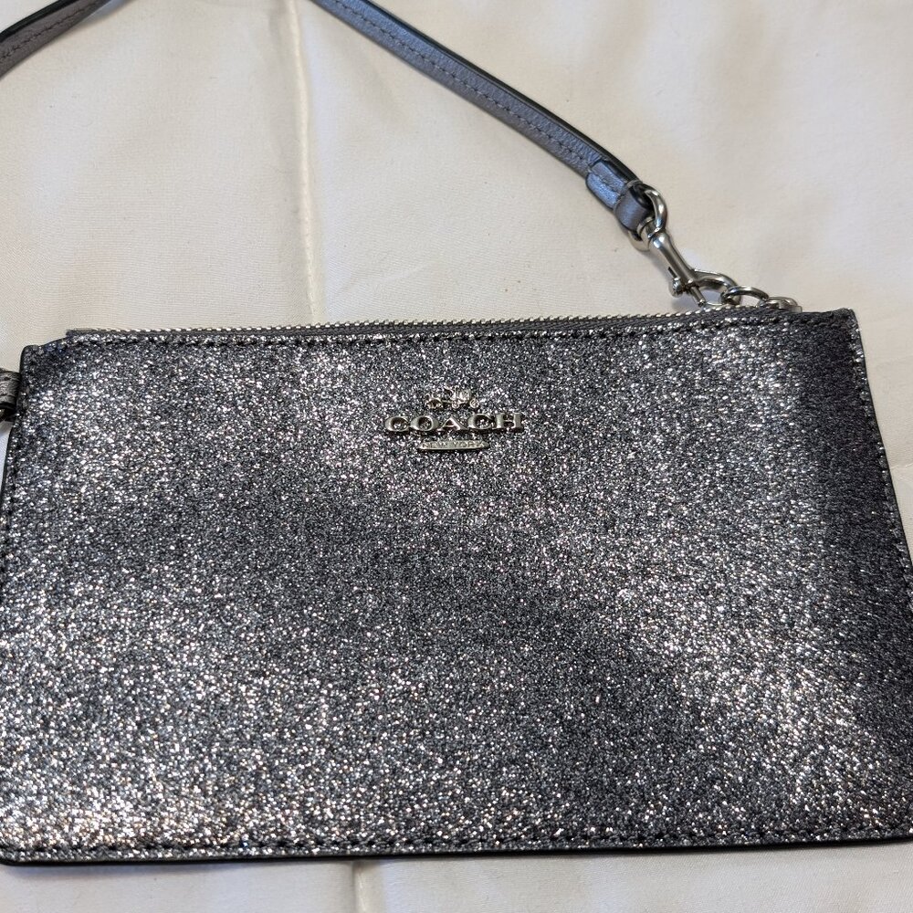Small Silver Glitter Coach Wristlet